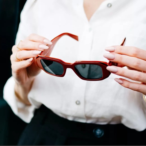 Auth - NEW Prada PR17WS 12N5S0 Orange Black Dark Grey Rectangle Unisex Sunglass… - Picture 5 of 15